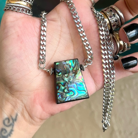 Abone shell stainless steel cuban chain link choker necklace boho gemstones - Picture 9 of 15